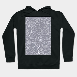 Sketched Peony White on Gray Hoodie